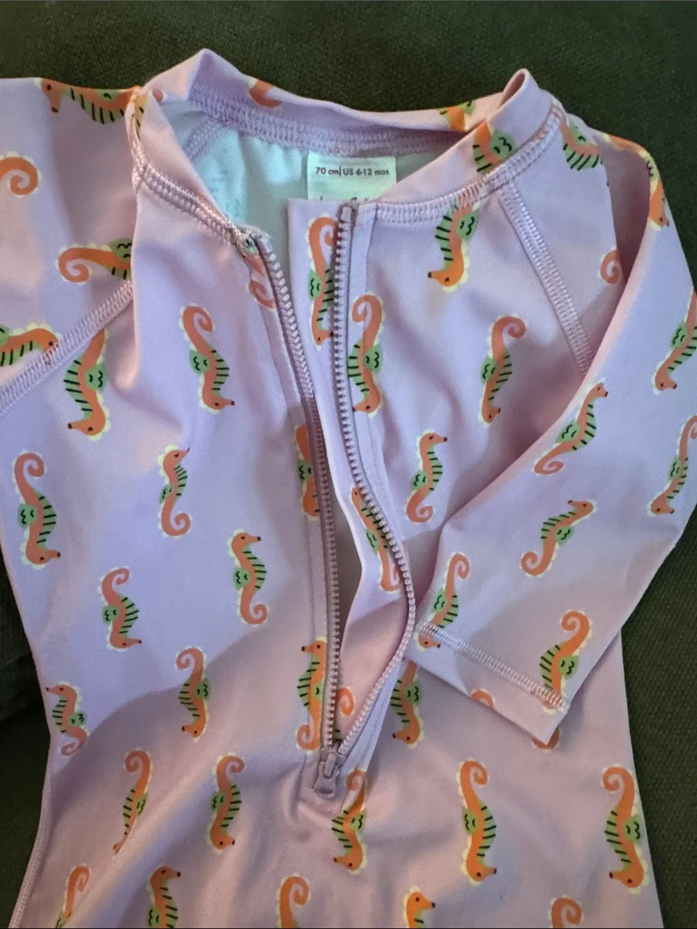 Hanna Andersson Lilac Rashguard One-Piece with Orange & Green Seahorse Print